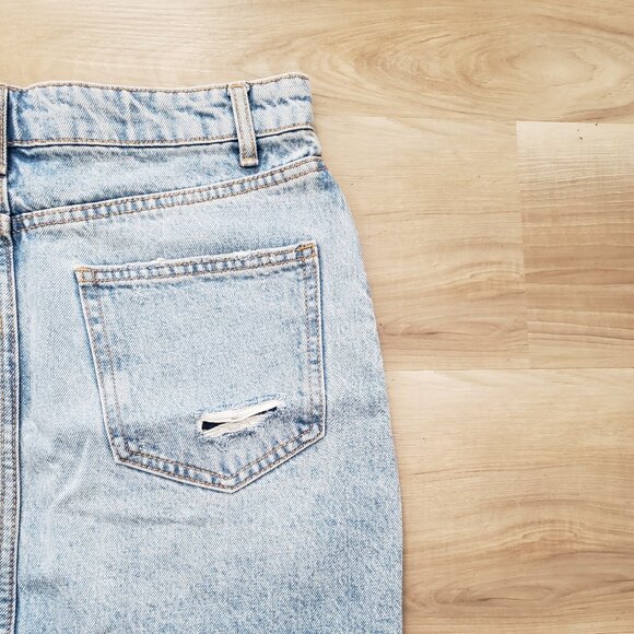 Zara Button Fly Distressed Fringed Hemline Denim Skirt Blue Size Large - Picture 7 of 9